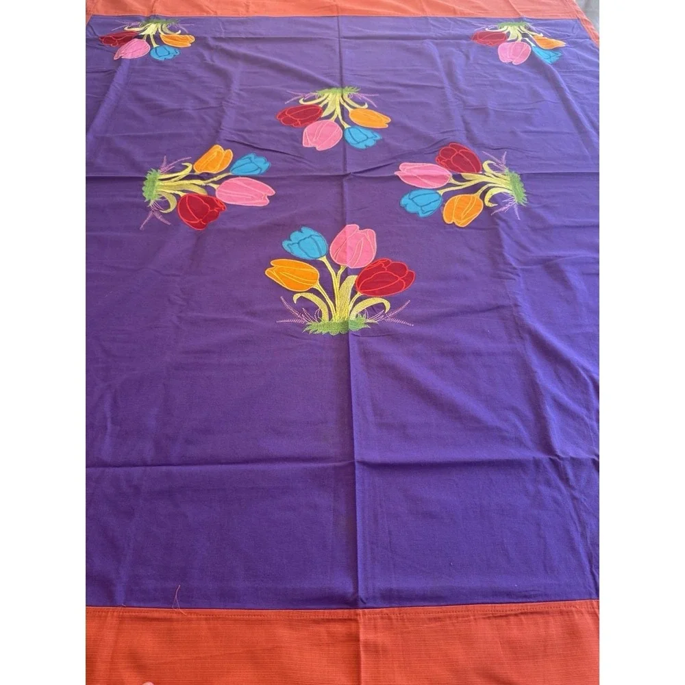 Handmade Indian Tulip Applique Cotton Bedspread 84x83 w 2 Pillowcases Boho